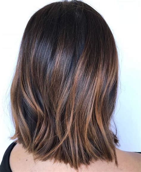 chocolate brown hair and caramel highlights|brunette bob with caramel highlights.